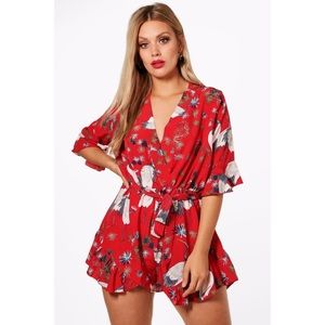 Boohoo Plus Oriental Wrap Romper